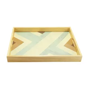 wholesale modern decorative display rectangular natural large wood serving tray with handle