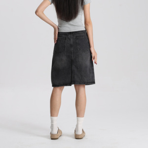 Minifalda de Mezclilla <span class=keywords><strong>Negra</strong></span> Lavada para Mujer, Corte en A, Cintura Media, Estilo Casual Vintage, <span class=keywords><strong>Falda</strong></span> de Moda de Alta Calidad - Product Image 5