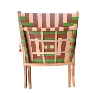 Chaise de jardin pliable en teck avec siège en tissu rayé, chaise longue d'extérieur au design contemporain, pieds effilés - Product Image 3