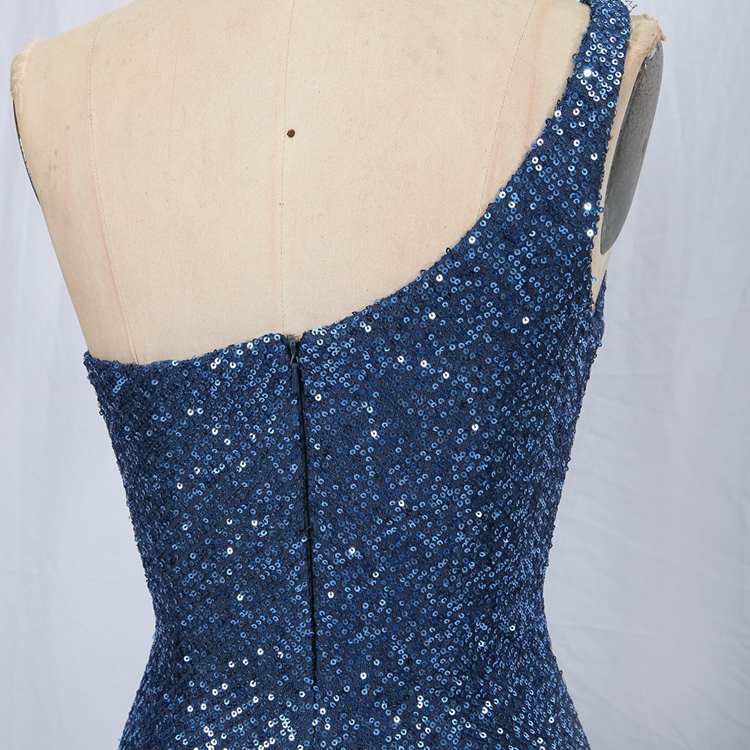 2022 new design women elegant plus size Blue one shoulder pleated bodice sequin bridesmaid prom dresses