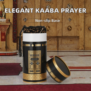 เสื่อสวดมนต์มุสลิมทรงสี่เหลี่ยมสีดำและสีทองแบบทันสมัยผ้าโพลีเอสเตอร์ Kaaba มีธีมซักได้มือแบบพกพาสำหรับเดินทางที่บ้าน - Product Image 2