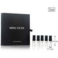 Mini échantillon de parfum en verre de luxe Bouteilles de pulvérisation vides rondes de 2ml avec emballage de boîte en papier noir