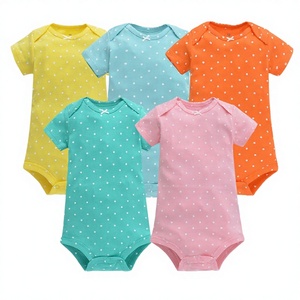 Combinaisons pour bébés et tout-petits unisexes à manches courtes Sunny, 5 pièces, 6-24 mois, vêtements d'été, tissu tricoté de haute qualité, fermeture à boutons pression, personnalisable - Product Image 2