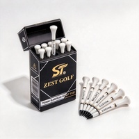 Boîte à cigarettes noire personnalisée en promotion, assortiment de tailles, avec tees de golf en bois de bambou naturel blanc et logo personnalisé sur le dessus