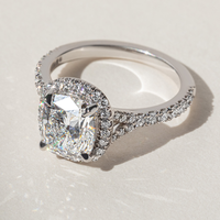 Bague de fiançailles en or massif 10K/14K/18K avec diamant de laboratoire pavé taille coussin 3 carats, halo et sangle fendue, certifiée IGI, personnalisable CVD/HPHT