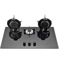 Table de cuisson électrique à trois foyers avec surface en verre, facile à nettoyer, allumage électronique, protection contre l'extinction de la flamme, usage domestique