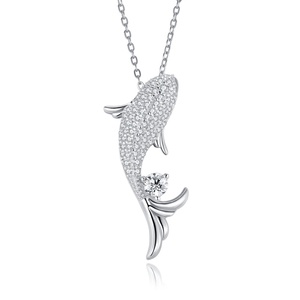 Collares de animales de moda bendición Cadena de plata de ley 925 joyería fina colgante de pez moissanita completa collar de lujo para mujer - Product Image 4