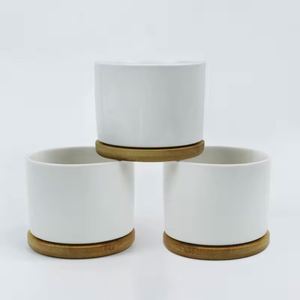 Vases à fleurs en céramique personnalisables par sublimation avec plateau en bambou, pot de fleurs de bureau en gros - Product Image 4