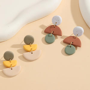 ต่างหูระย้ายาวทำจากเซรามิกอ่อนนุ่มรูปทรงเรขาคณิตดินเหนียวสไตล์แฟชั่นฤดูร้อนชายหาดวันหยุดฤดูร้อน - Product Image 4