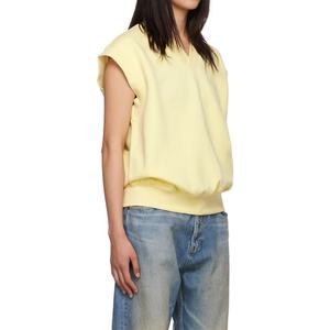 Sudadera sin mangas con logotipo personalizado para mujer, chaleco de lana con cuello en V amarillo, sudadera con capucha - Product Image 3