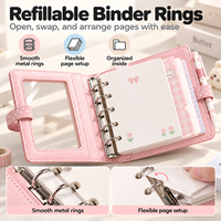 Carnet Mini Kawaii Mignon Personnalisable avec 6 Anneaux, Reliure Rechargeable, Agenda pour l'École et le Bureau, Couverture en PU, Vente en Gros