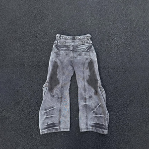 <span class=keywords><strong>Jean</strong></span> pour homme DiZNEW, style vintage personnalisé, en denim épais extensible gris délavé à l'acide - Product Image 2