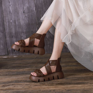 Sandálias de cunha para mulheres, novidade de verão, de couro genuíno, para caminhada, com plataforma - Product Image 6