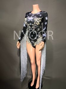 Hot New Europe United States Manga larga Fringe Rhinestones Pearl Shining Gorgeous Stars Thin Party Dance Girl Dress - Product Image 2