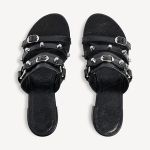 Sandalias de cuero con tacón de bloque y tachuelas para mujer, con múltiples correas y hebillas, estilo atrevido, venta al por mayor, OEM, personalizadas - Product Image 4