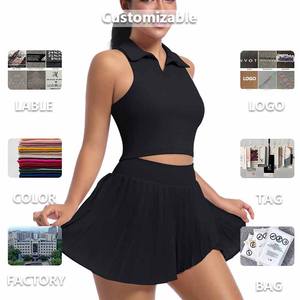 XW-7084 + 7083 स्लीवलेस बनाम गर्दन जिम में सबसे ऊपर एथलेटिक टेनिस स्कर्ट फिटनेस स्पोर्ट्स। - Product Image 6