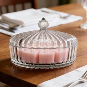 Pot à bonbons et à collations en verre de style européen, porte-bougie rond en forme de yourte avec couvercle, modèle BG-24 - Product Image 3