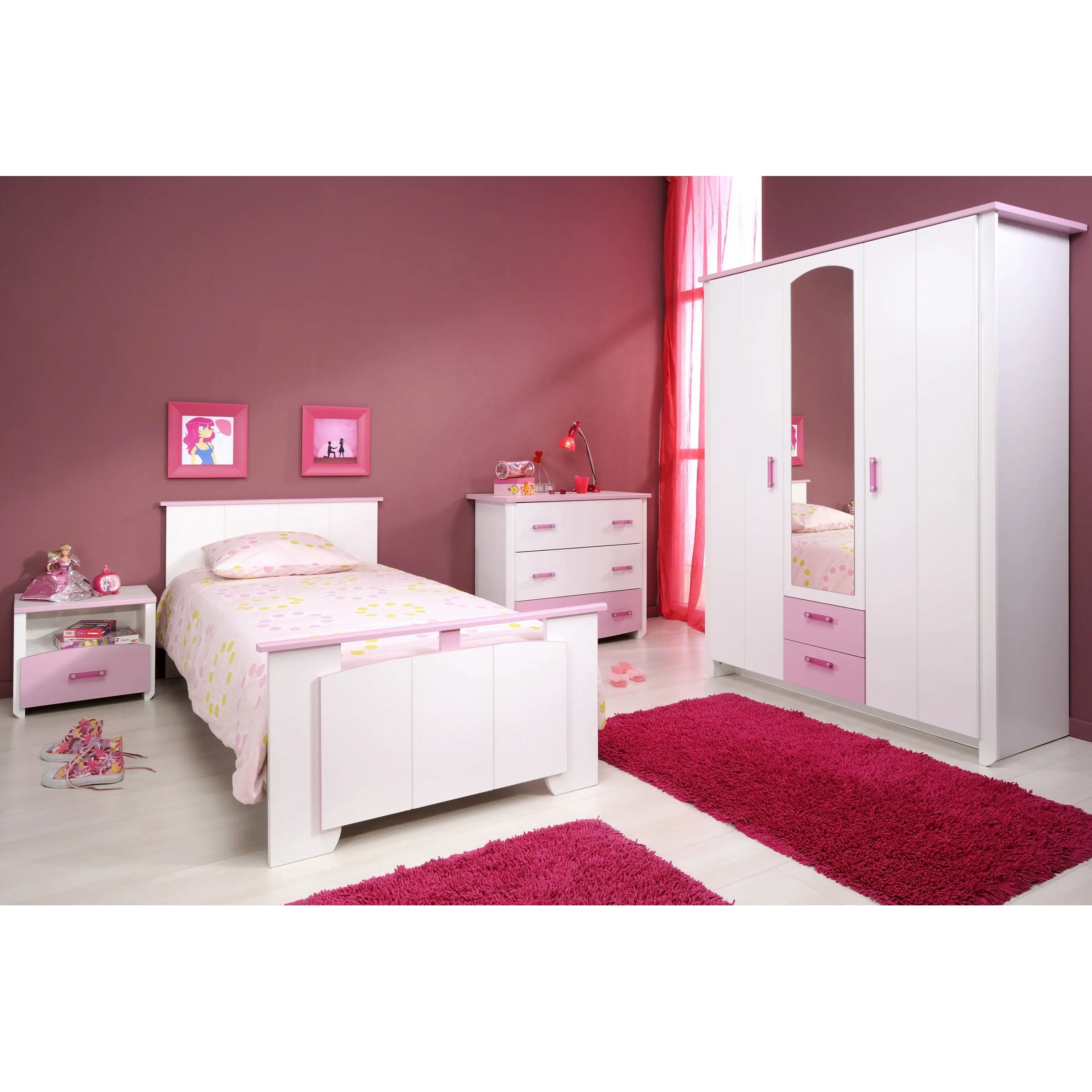 NOVA 20KAD041 Princess Girls Bedroom Set Modern Kids Pink Wooden Bed Children Size Single Bed Pink Kids Room For Girl