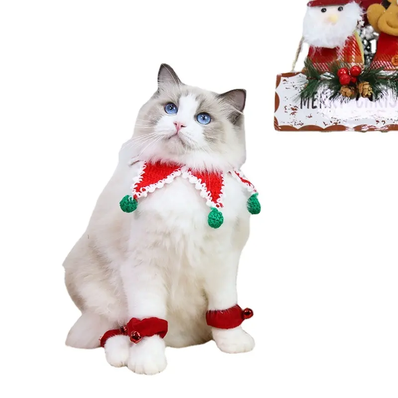 Christmas pet cat dog scarf ornaments small medium and large dog neck clothing supplies Christmas tree