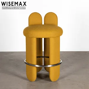 WISEMAX-taburete moderno y simple para bar y cafetería, muebles de metal de tela de oso de peluche, taburete alto para bar en casa