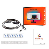 Kit Lampu Strip Warna-Warni Pintar DC5V USB Smart Controller Sync untuk Monitor Komputer, TV, dan Ruang Game 24, 27, 32, 34 Inch
