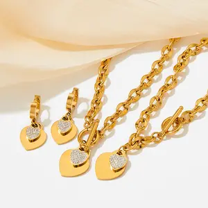 Двухслойное дизайнерское ожерелье в форме сердца, серьги с цирконами, перламутровый браслет в форме сердца