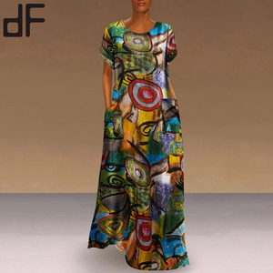 chinese dress ladies Womens Kitenge, African Print Midi Length, Ankara Dresses, Modest Church Dress Orange Multicolor Double Pocket Slitted Dress main image 1