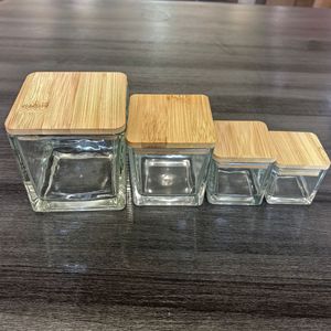 批发方形玻璃蜡烛罐带盖广口透明玻璃罐定制徽标用于蜡烛制作家居装饰 - Product Image 5