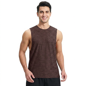 Débardeur sans manches gris pour homme, col rond, séchage rapide, tricoté, uni, décontracté, pour l'entraînement - Product Image 1