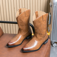 Bottes de cowboy rétro brodées à la main pour hommes, bottes à bout pointu, couture à la main, bottes western pour hommes pour l'extérieur