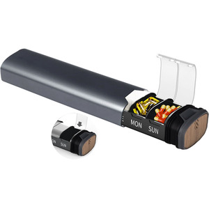 Boîte à pilules personnalisable et étanche pour 7 jours, en aluminium et bois, grande capacité, compartiment pour pilules, boîte à pilules pour recharge, organisateur de pilules - Product Image 1