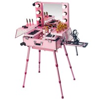 Valise de maquillage à roulettes en pierre tendance, best-seller, avec miroir lumineux en aluminium