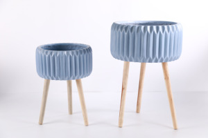 Pot de fleurs moderne, durable et écologique avec pieds en <span class=keywords><strong>bois</strong></span>, 5L, en fibre de verre et argile, pour intérieur/extérieur, suspendu ou sur pied - Product Image 6