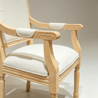 Fauteuil de salle à manger moderne et tendance, style Ferme, avec pieds tournés en bois brut non fini, coussin en lin beige doux, ergonomique et durable