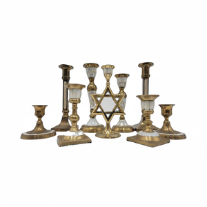 Gorgeous Vintage <b>Brass</b> & Mother-of-Pearl <b>Candle</b> Holders Collection-Star of David <b>Candle</b> <b>Stick</b> - Product Image 1