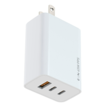 65W GaN Charger US Plug 2 USB C 1 USB a Fast Charging Adapter for Mobile Phone Laptop