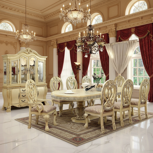 Tavolo <span class=keywords><strong>da</strong></span> Pranzo Ovale Lungo in Legno Massello Intagliato Stile Francese di Lusso con 8 Sedie, Mobili <span class=keywords><strong>da</strong></span> Pranzo Intagliati a Mano - Product Image 1