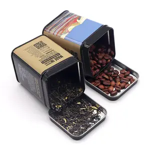 Custom Logo Square Metal Tin Boxs For Loose Tea Tin Caddy Packaging Coffee Bean Tin Container