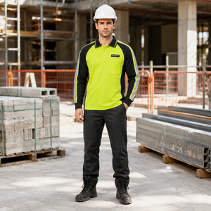 Chemise <span class=keywords><strong>de</strong></span> travail <span class=keywords><strong>de</strong></span> sécurité à blocs <span class=keywords><strong>de</strong></span> couleur orange et lime, manches raglan, polos réfléchissants haute visibilité pour la sécurité des entrepôts et la circulation - Product Image 1
