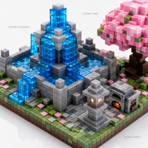 Blocs de construction magnétiques Rongheqiang 320 pièces, ensemble Pixel Art Fountain Park avec cubes magnétiques de 2 cm, jouet - Product Image 5