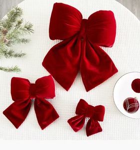 เครื่องประดับตกแต่งต้นคริสต์มาสรูปโบว์กำมะหยี่สีแดงไวน์แบบใหม่ พร้อมรูปทรงผีเสื้อ - Product Image 2