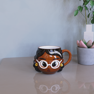 Bán buôn Tùy chỉnh cao cấp drinkware Scholar phong cách retro phim hoạt hình thanh lịch cup quyến rũ cô gái Châu Phi với kính <span class=keywords><strong>Mug</strong></span> gốm - Product Image 4