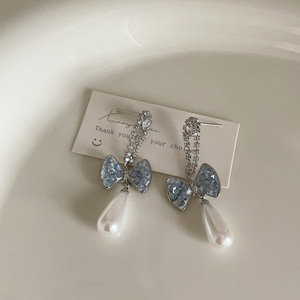 Boucles d'oreilles clous élégantes en cristal bleu <span class=keywords><strong>dégradé</strong></span> avec nœud papillon et fleur, accessoires polyvalents pour toutes les saisons, cadeaux pour femmes - Product Image 5