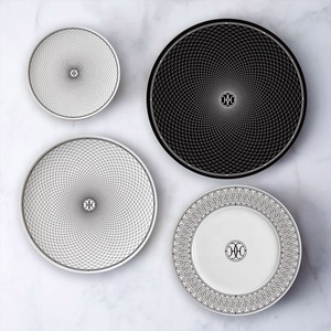 14 inch Hot Bán thiết kế sang trọng cổ điển trắng đen gốm Pasta tấm bữa ăn tối món ăn và Ly bộ với hộp cho đám cưới - Product Image 2