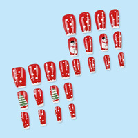 Curvlife Press Nails 24PCS Square Coffin Shape Acrylic Pre-Designed Natural Fit Easy Apply Finger False Nails Kit (Holiday)