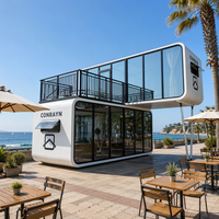 Café mobile moderne en conteneur d'acier, boutique de thé au lait, café pop-up avec auvent pour commerce de rue