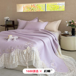 Juego de colchonetas refrescantes de seda helada Hongchang, estilo princesa, para verano, 1.5m, 1.8m, 2.0m - Product Image 4