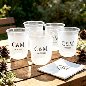 Gobelets en plastique jetables personnalisés avec couvercles et serviettes, motifs Noël, pour mariage, vente en gros, 10oz, 14oz, 16oz, 24oz - Product Image 1