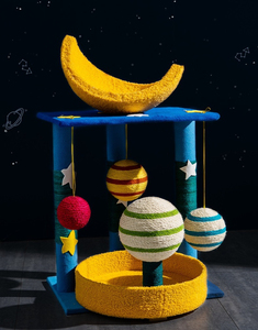 Árbol para Gatos Moderno con Diseño de Galaxia Estrellada, con Rascadores de Sisal Reforzados, Estructura de Escalada Escalonada, Perchas de Felpa y Juguetes - Product Image 6
