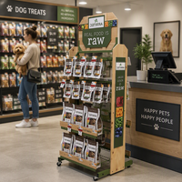 Support d'affichage personnalisé double face en métal pour aliments pour animaux, présentoir de produits pour chats et chiens sur pied pour magasin d'animaux